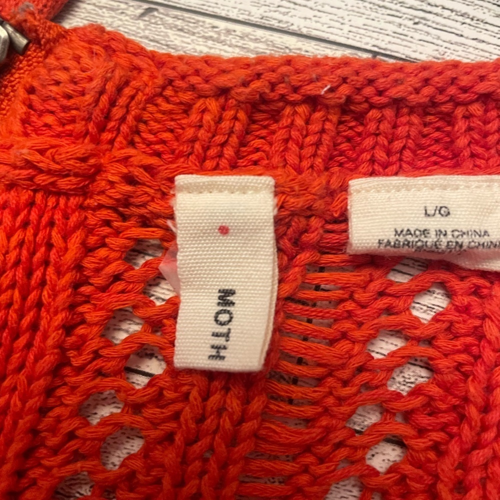 Anthropologie MOTH Chunky Cable knit red/orange Zip 3/4 Sleeve Sweater Size L - Picture 7 of 9